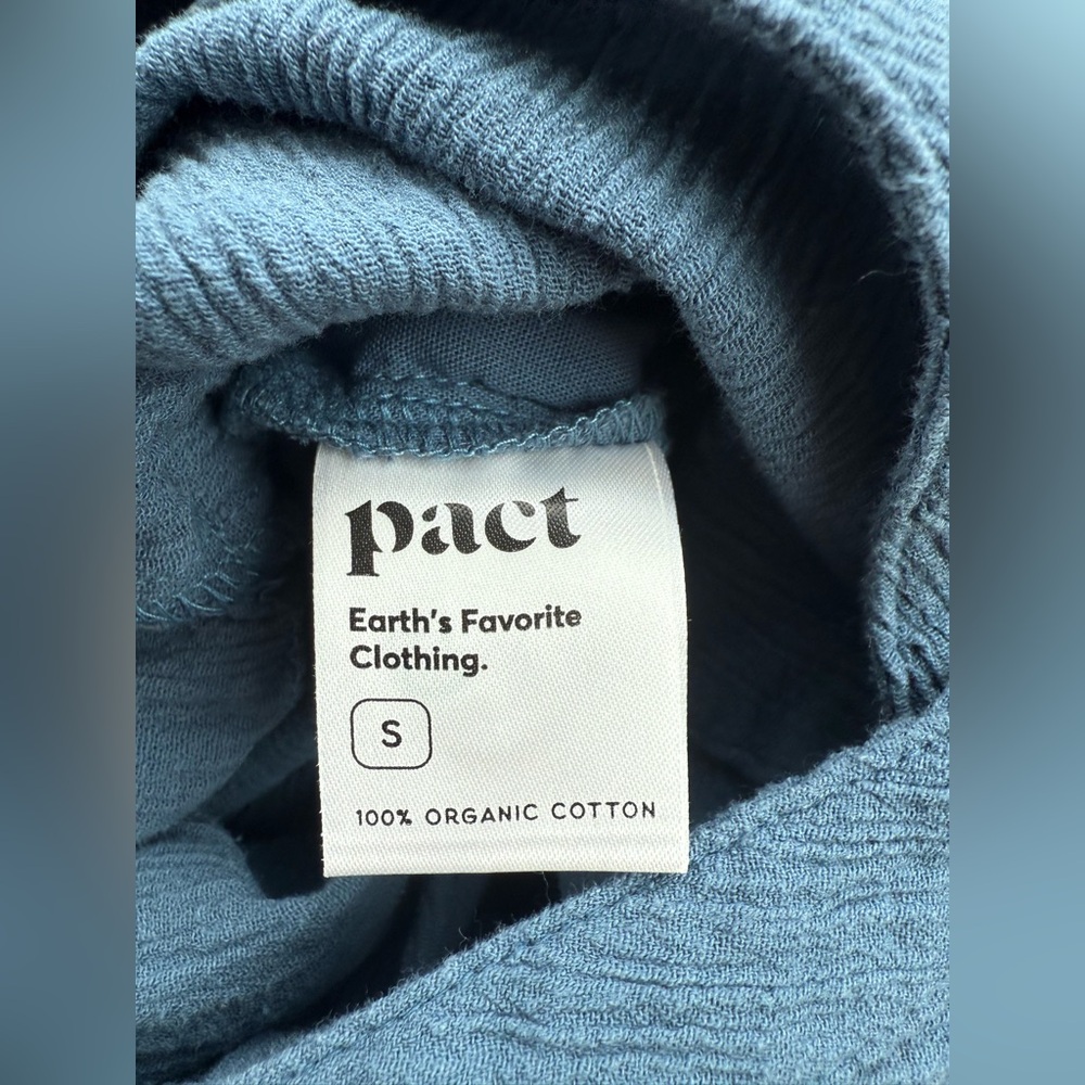 Pact Organic Cotton Jumpsuit Sz S Blue Boho Beachy Farmers Market Pockets - Picture 9 of 10